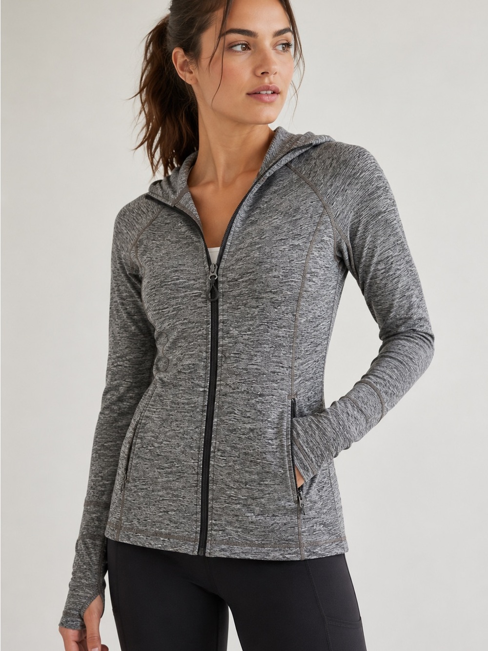 Athleta Zip Front Hooded Performance Jacket Size XS Gray